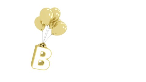 Cute Funny Gold Alphabet Letter B with Golden fly Balloon