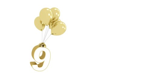 Cute Funny Gold Number 9 Nine with Golden fly Balloon