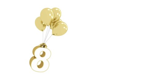 Cute Funny Gold Number 8 eight  with Golden fly Balloon