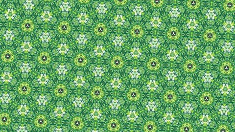 Abstract crazy greenery background. Green psychedelic kaleidoscope ornament video effect