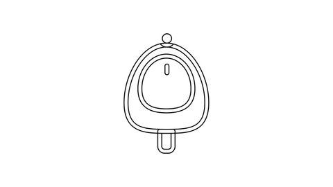 Black line Toilet urinal or pissoir icon isolated on white background. Urinal in male toilet. Washroom, lavatory, WC. 4K Video motion graphic animation.