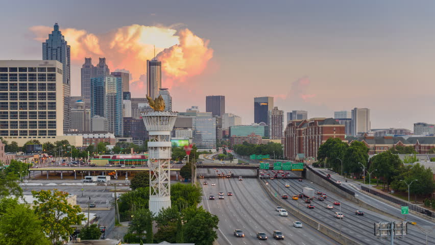 Atlanta, Georgia, USA downtown skyline time lapse.