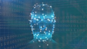 Animation of numbers changing, binary coding and human head spinning. Digital interface global connection and communication concept digitally generated video. - Powered by Shutterstock - Get 15% off with code: PIKWIZARD15