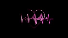 Abstract seamless line heartbeat. 4k video animation of pulse heart rhythm. Video animation of glowing neon abstraction.