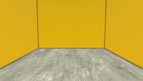 Ocher yellow room where hundreds of green balls fall, leaving the floor covered. Kids space concept