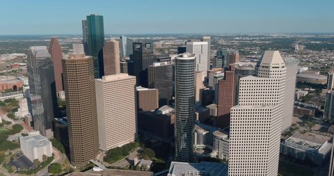 Drone view of downtown Houston skyline. This video was filmed in4k for best image quality.