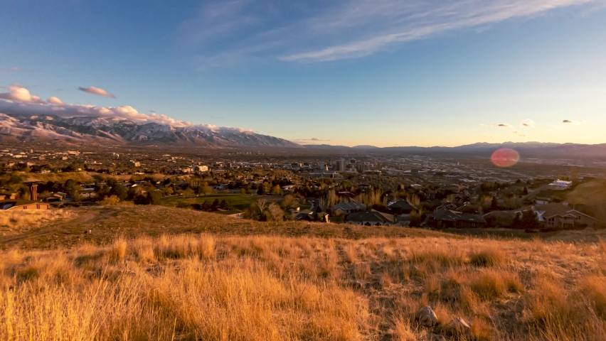 Salt Lake CIty Utah at sunset - wide angle time lapse