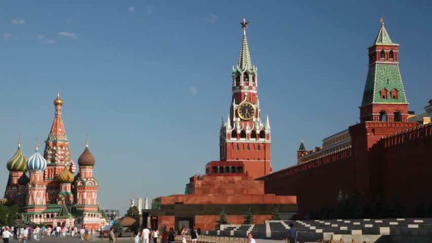 Kremlin from Red Square view with tourists walking around