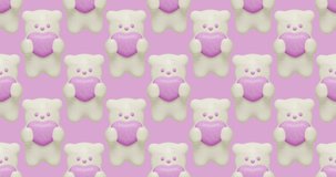 Minimal motion 3d art. Cookies cutie Bear seamless animation pattern. Sweet, candy, bakery shop, Love, lovely,Valentine's Day, greatings concept. 4k video