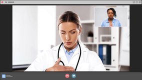 medicine, communication and technology concept - female doctor having video call with patient