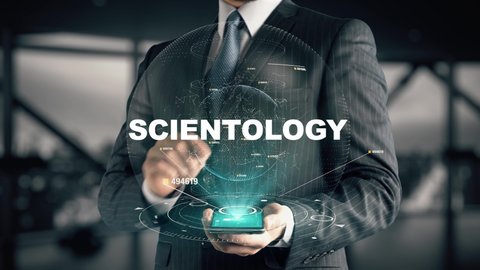 Businessman with Scientology hologram concept.