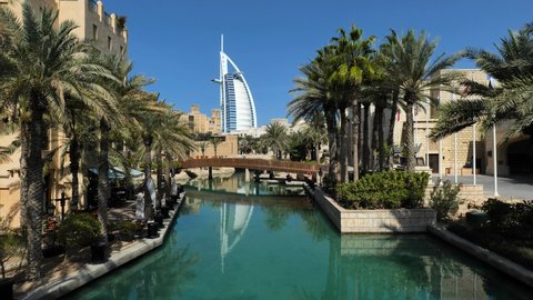 Dubai, United Arab Emirates - 28. 01. 2021.: Burj Al Arab hotel seen from Jumeirah