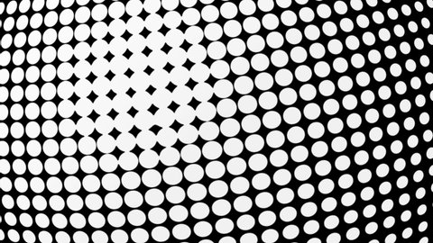 Abstract halftone motion background. Moving dots seamless loop. 4K 3D seamless looping black and white motion graphic pop art retro minimal background. Half tone texture Comic Cartoon Dot Animation.