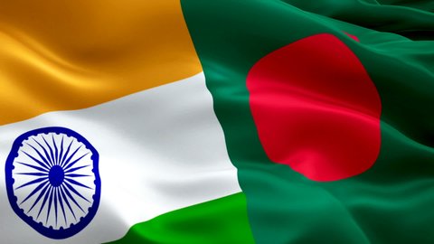 India and Bangladesh Flag Wave Loop waving in wind. Realistic Indian vs Bangladeshi Flag background. Bangladesh Flag Looping Closeup Video sign waving. India and Bangladeshi cricket live match Slow Mo