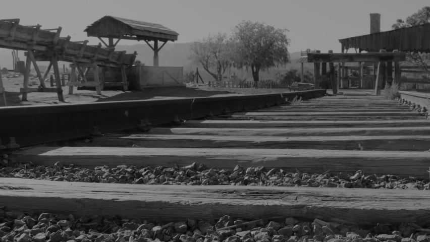 Rail Way in Western Town black and white