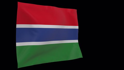 Gambia waving flag seamless loop animation. 4k Alpha Channel transparent background. 3d Gambia Flag on pole
