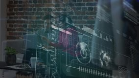 Digital interface with data processing diverse male and female office colleagues discussing together at office. computer interface and business concept - Powered by Shutterstock - Get 15% off with code: PIKWIZARD15