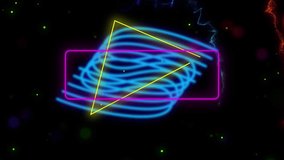 Animation of neon glowing abstract shapes over light trails and spots in background. Colour and movement concept digitally generated video. - Powered by Shutterstock - Get 15% off with code: PIKWIZARD15