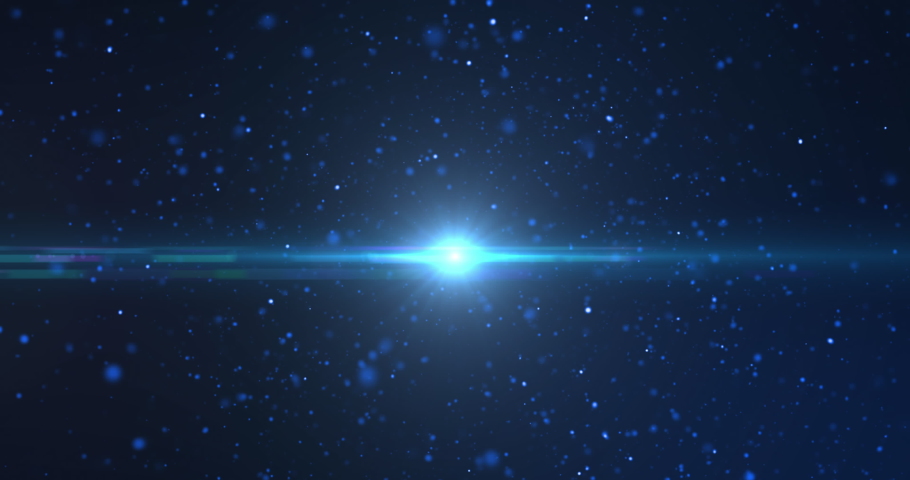 Animation of blue spots of light flickering with glowing blue star on blue bakcground. Colour and movement concept digitally generated video.