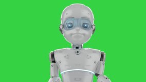 3d rendering cute robot or artificial intelligence robot with cartoon character fold arms on green screen 4k footage