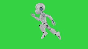 3d rendering cute robot or artificial intelligence robot with cartoon character running on green screen 4k footage
