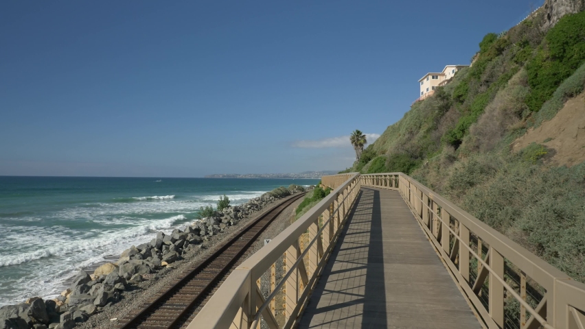 Railroad track at ocean side coast Orange County San Clemente Linda Lane Park California USA