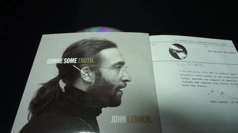 Rome, Italy - February 6, 2021, cover, booklet and cd Gimme Some Truth, john Lennon.
