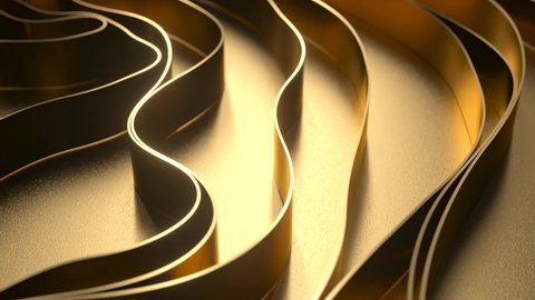 Gold wave background. Gold stripes on a gold surface. Organic gold texture. 3d animation