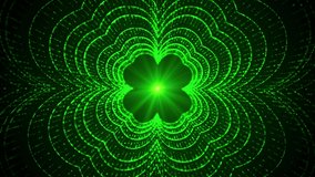 Abstract Green Shiny Four Leafed Clover Shape Glitter Sparkle Lines Saint Patrick's Day Tunnel Motion View With Light Beam Animation - Powered by Shutterstock - Get 15% off with code: PIKWIZARD15