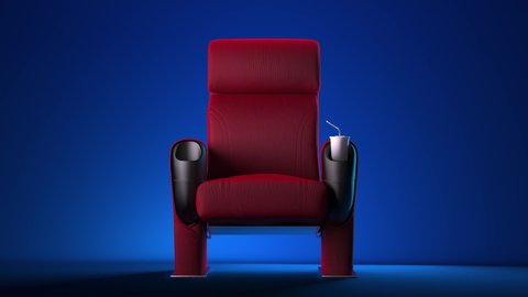 Online home cinema theater concept. Red armchair for the cinema. High quality 4k footage