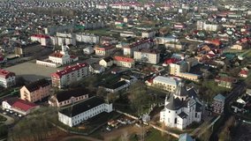 Top view of the town hall and the Church in the city of Nesvizh. Belarus