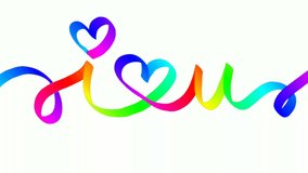 I LOVE YOU animated brush calligraphy banner with swashes and heart symbol. 3d rainbow text with the word i love u. Rainbow text i love u. Video rendering. Loop