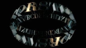 Circular row of latin alphabets rotating in air. Looping animation. Silver and gold look with defocus effects in 4K resolution. - Powered by Shutterstock - Get 15% off with code: PIKWIZARD15