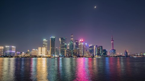 Shanghai Bund Lujiazui city landmark Oriental Pearl World Financial Center night view time lapse