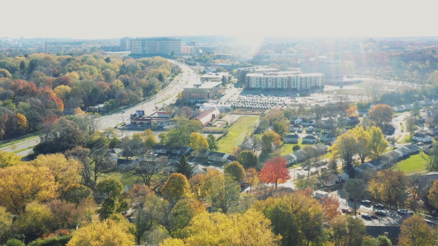Drone view during the autumn season near Madison, Wisconsin, USA.