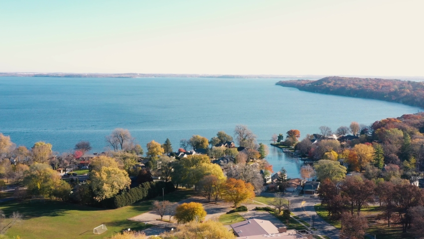 Drone view during the autumn season near Madison, Wisconsin, USA.