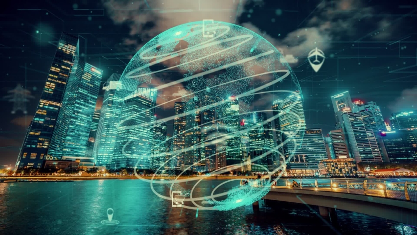 Global connection and the internet network modernization in smart city . Concept of future 5G wireless digital connecting and social media networking . Royalty-Free Stock Footage #1067416178