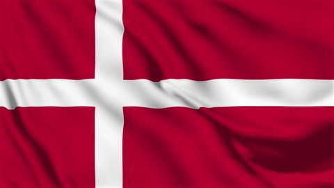 Denmark flag is waving 3D animation. Denmark flag waving in the wind. National flag of Denmark.
