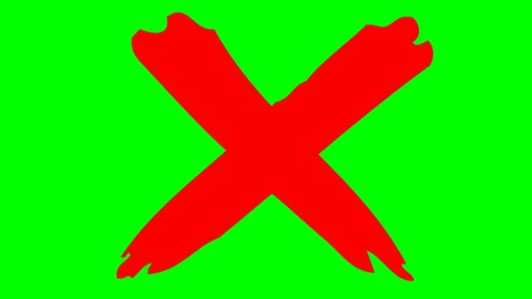 Animated hand drawn red cross appears. Concept of prohibition. Illustration isolated on green background.