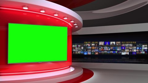 Tv studio. News room. News Studio. Studio Background. Technical room. Newsroom bakground. Bachground. The perfect backdrop for any green screen or chroma key video production. Loop. 3D rendering.
