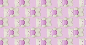 Minimal motion 3d art. Cookies cutie Bear seamless animation vertical pattern. Sweet, candy, bakery shop, Love, lovely,Valentine's Day, grettings concept. 4k video
