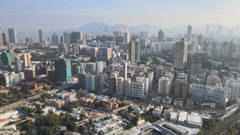 Housing and business district at Hong Kong, Aerial view
