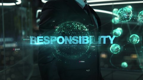 Businessman with Responsibility hologram concept