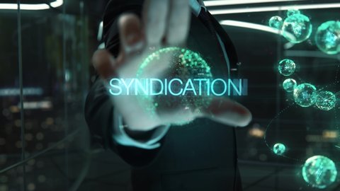 Businessman with Syndication hologram concept