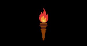 Torch fire animation. Pixel art 8 bit Loop ProRes 4444 Alpha channel