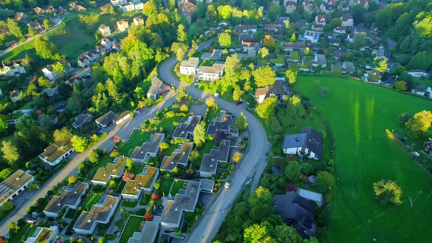 Rotating shot around a highway in St. Gallen, Switzerland, a top view of the beautiful town