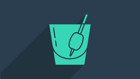 Turquoise Cocktail Bloody Mary icon isolated on blue background. 4K Video motion graphic animation.