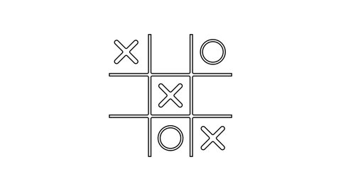 Black line Tic tac toe game icon isolated on white background. 4K Video motion graphic animation.