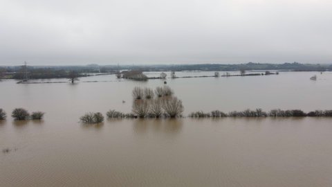 Aerial View of Flooding in the UK During the Winter Causing Devastation