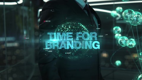 Businessman with Time For Branding hologram concept